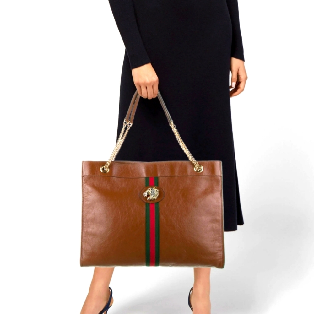 Auth 💞GUCCI Rajah Large Leather Tote Shoulder  Bag💞